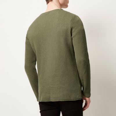Khaki stitch block jumper